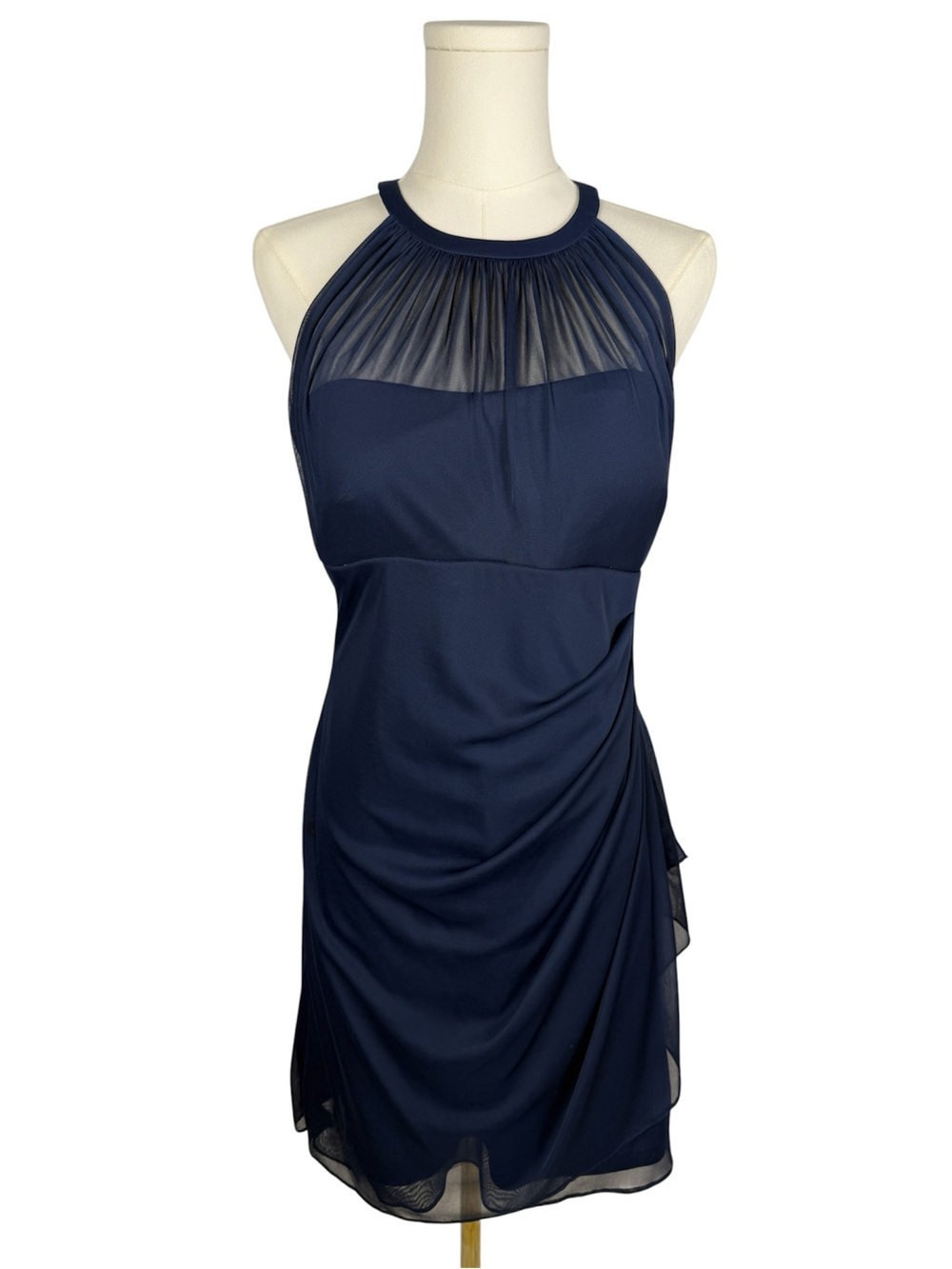 Navy Halter Mesh Ruched Cocktail Dress Size 8 Wedding Guest